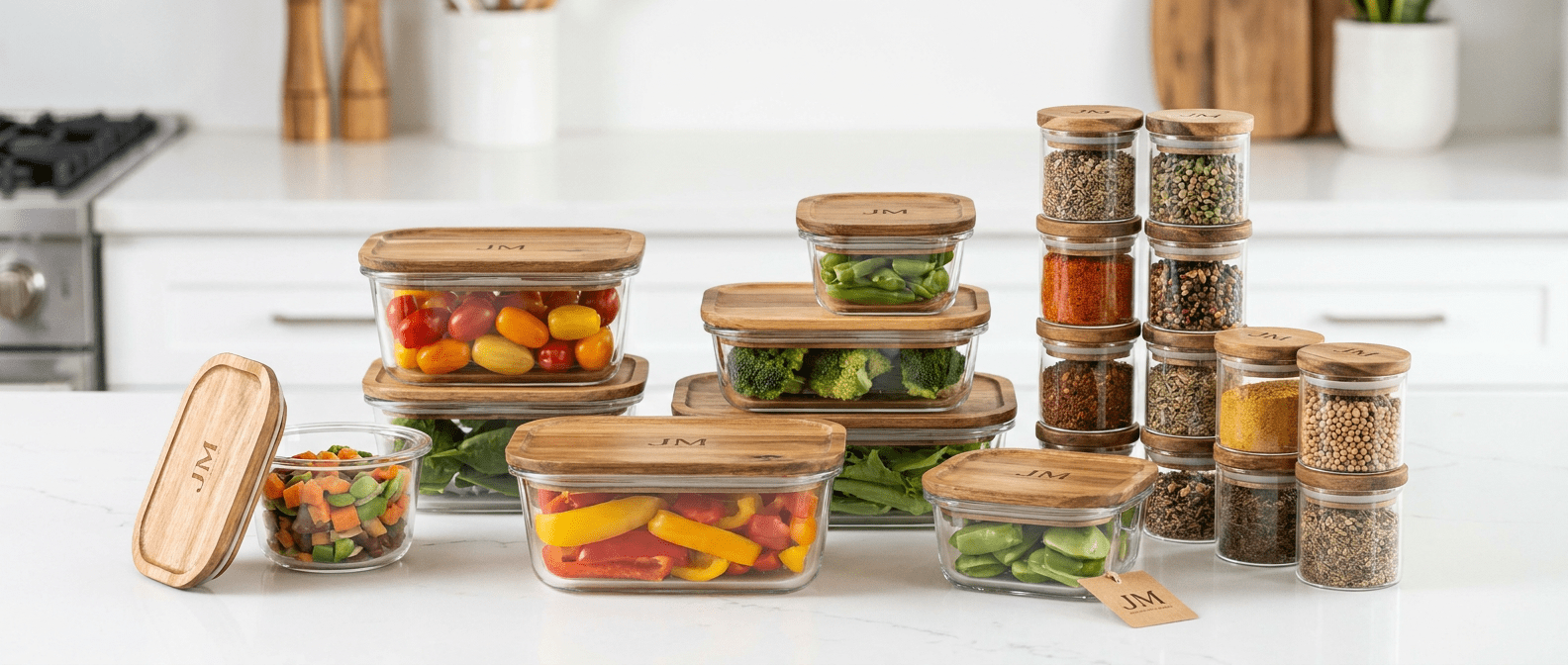 Eco-friendly Kitchenware - Glass Jars with Wood Lids