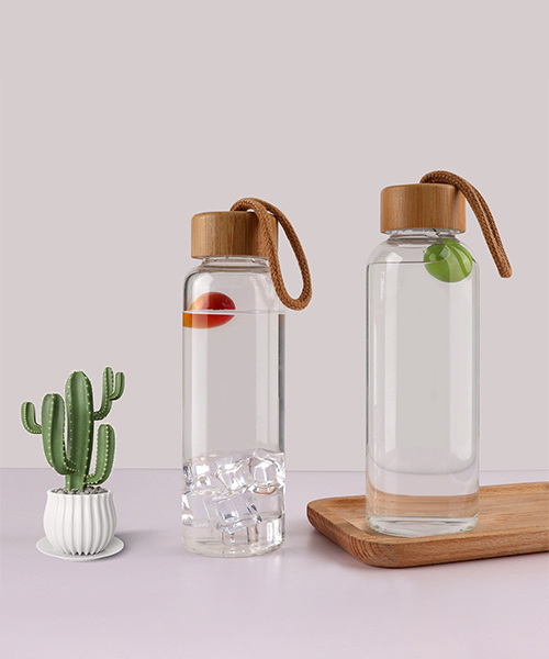 Yoga Gym10oz-34oz Borosilicate Glass Water Bottle Wooden Lid with Rope