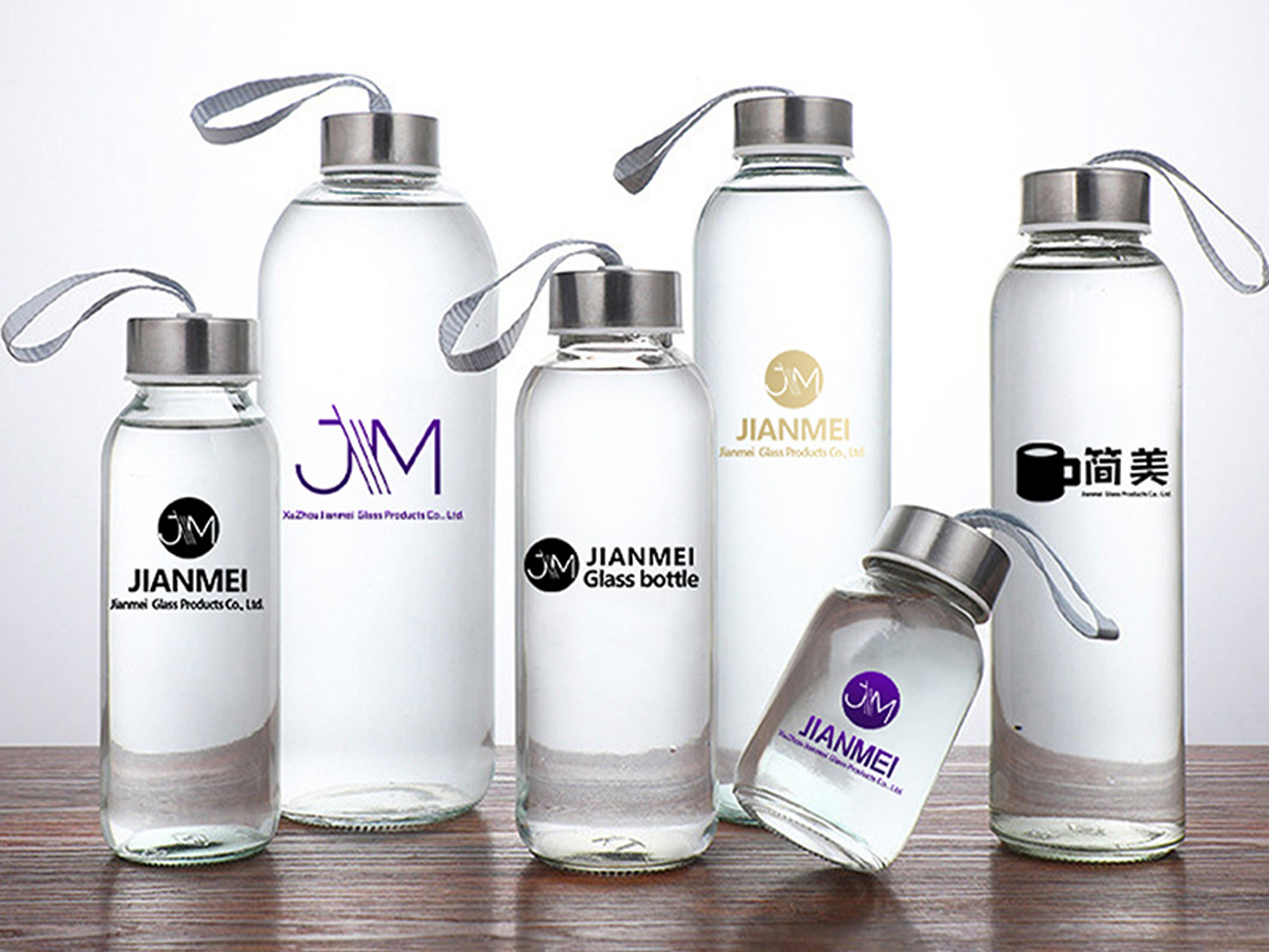 Customizable sports glass water bottle with carrying rope and logo
