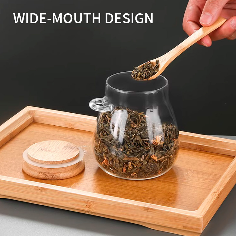 Premium Borosilicate Glass Storage Jars with Wooden Lid & Spoon