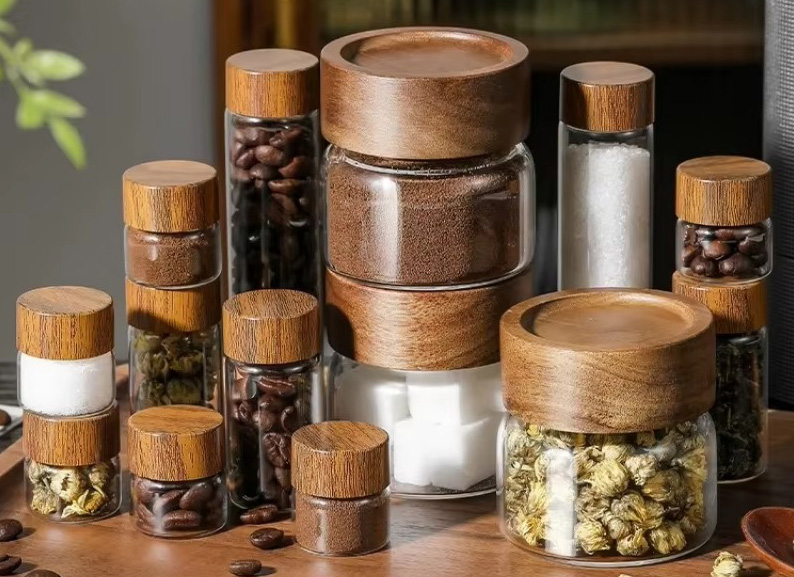 Acacia Wood Lid Glass Jar