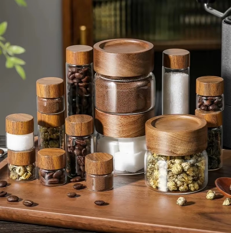 Acacia Wood Lid Glass Jar