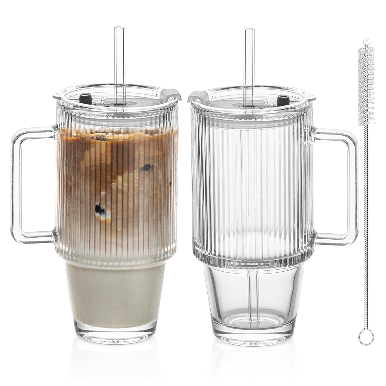 24oz Ribbed Glass Beer Can Cup