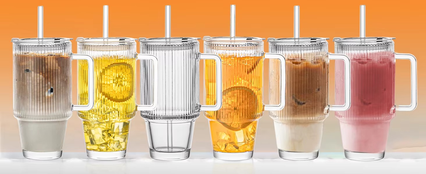 24oz Ribbed Glass Beer Can Cup