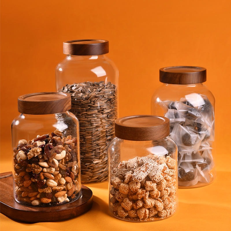 Large-Capacity Acacia Wood Lid Glass Jar