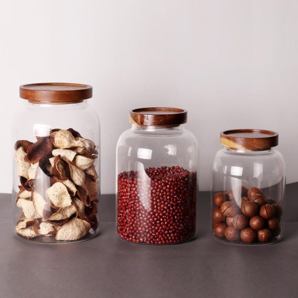 Large-Capacity Acacia Wood Lid Glass Jar