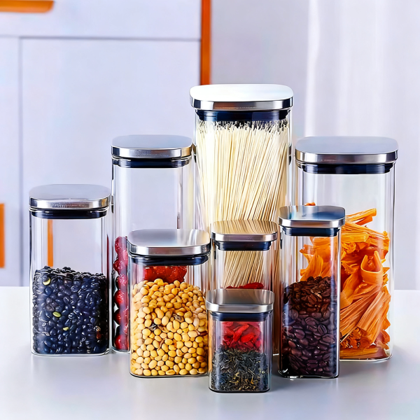 Glass Storage Jars with Stainless Steel Lid