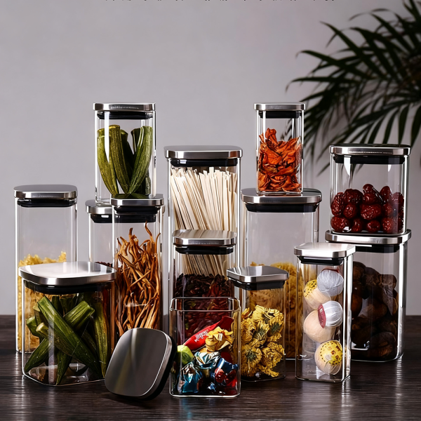 Glass Storage Jars with Stainless Steel Lid