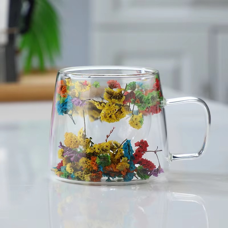 dried flower glass mug
