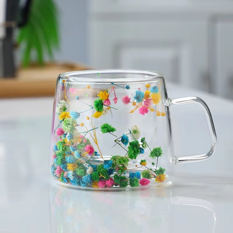 dried flower glass mug