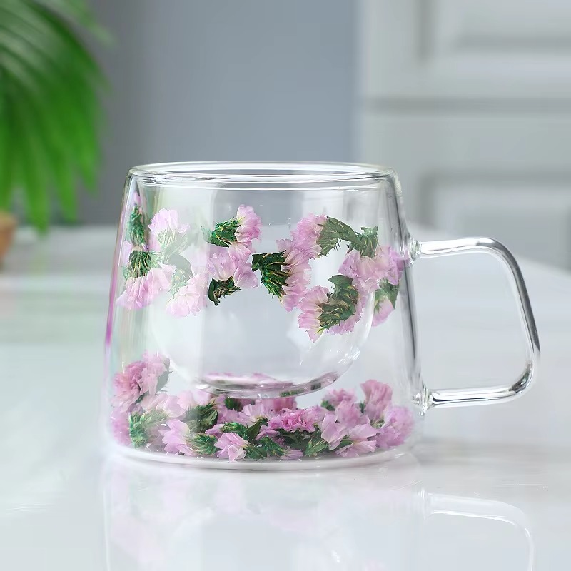 dried flower glass mug
