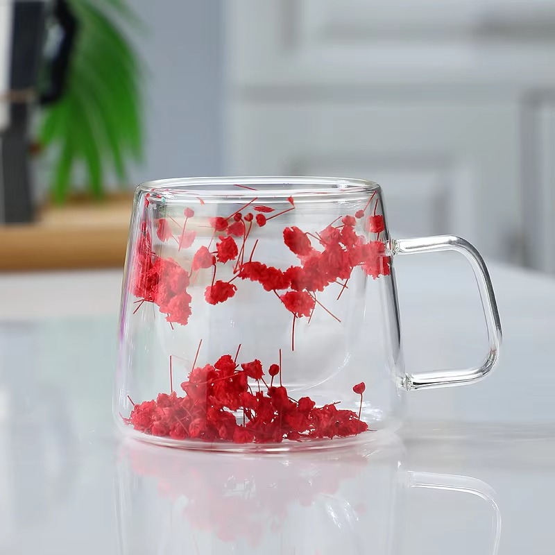 dried flower glass mug