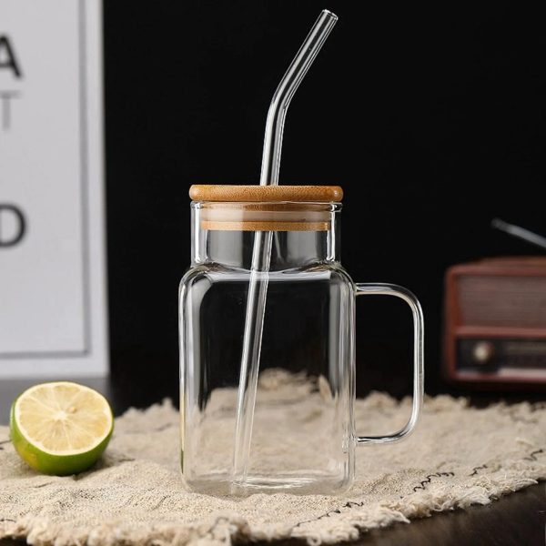 كوب زجاجي خال من مادة BPA قابل لإعادة الاستخدام