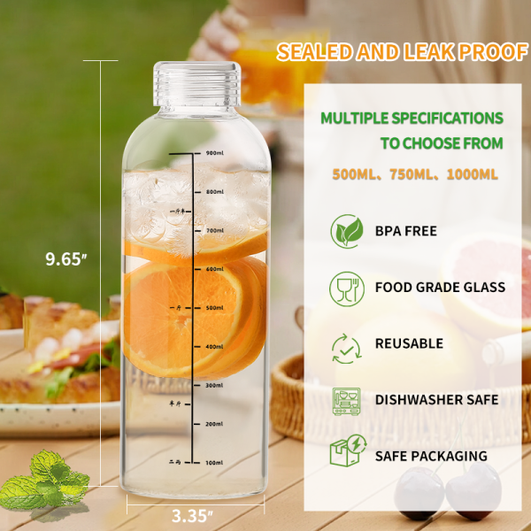 Botella de infusión de vidrio reutilizable y saludable