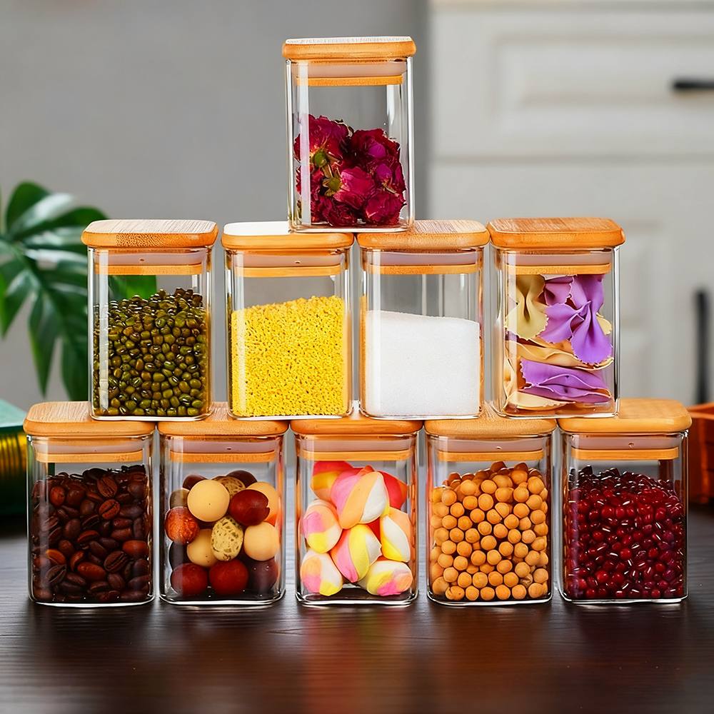 Tarros cuadrados de vidrio borosilicato