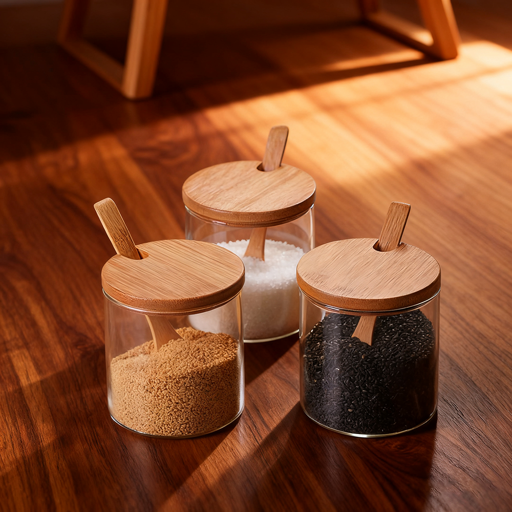 Japanese-style glass spice jars