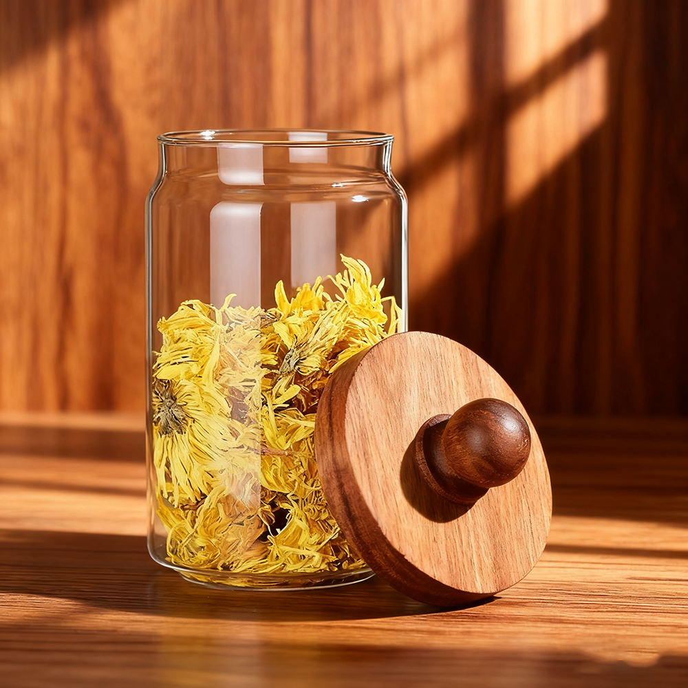 Recipiente de vidrio hermético al polvo