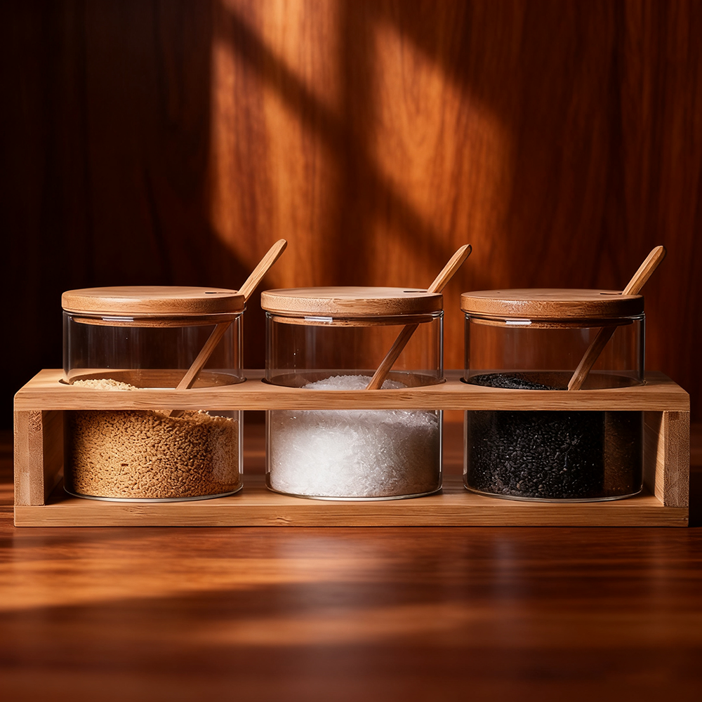 Japanese-style glass spice jars